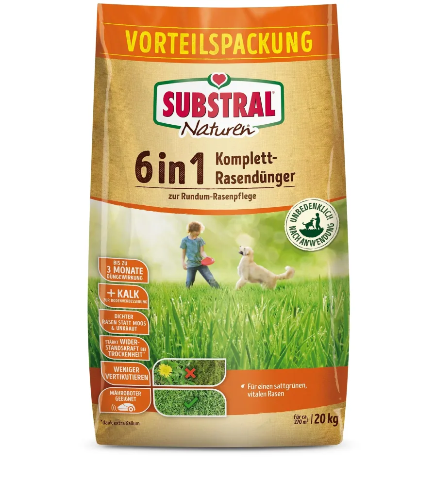 6 in 1 Komplett Rasendünger - 20 kg für 270 m²