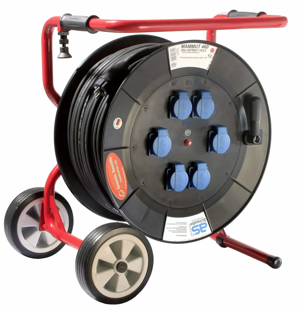 Profi-Trommel Mammut 460 Version 1, 80m, 6 Steckdosen 230V / 16A, mit klappbaren Fußgestell