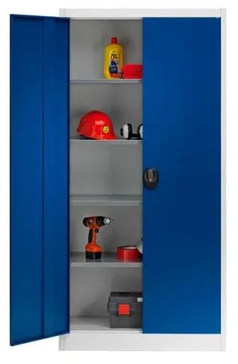 Flügeltürenschrank "Klassik", Türfarbe Enzianblau, Korpusfarbe Grau