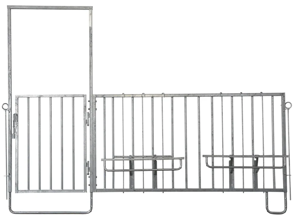 Zaunteil mit Türe und Fressplätzen, lang, für modulare Zaunaufstallung