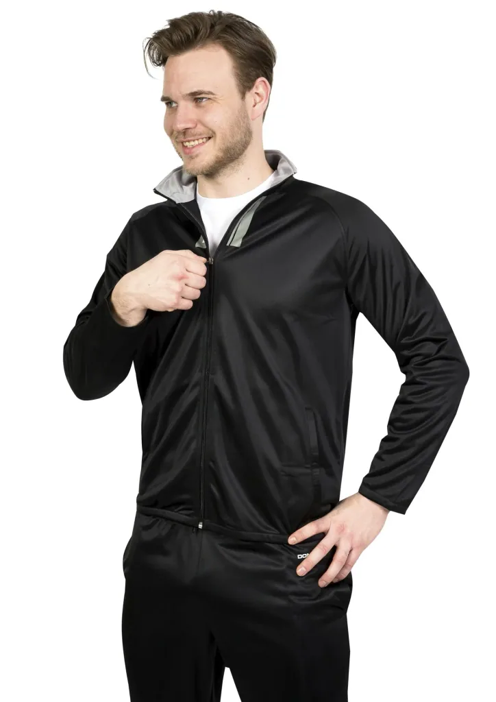 Trainingsanzug, 2-teilig, schwarz/grau, Gr. XL