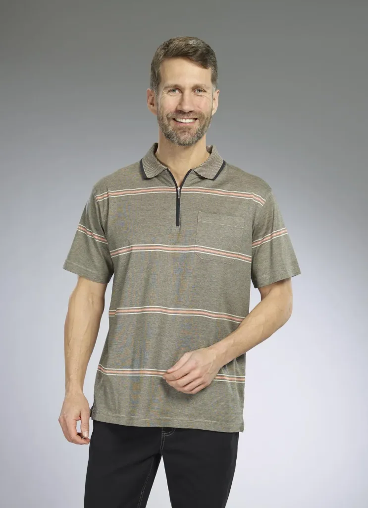 Poloshirt gestreift, Farbe khaki, Gr.M