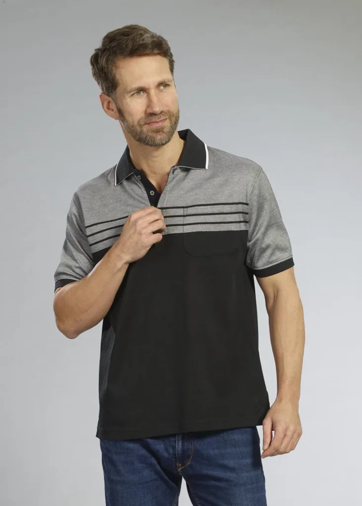 Poloshirt geknöpft, Farbe schwarz/grau, Gr.3XL
