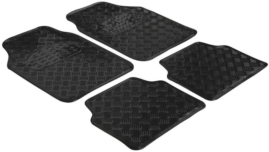 Auto Gummimatten Metallic Riffelblech look schwarz maxi- 4 teilig, 2 Vordermatten 68,5x44,5 cm, 2 Rückmatten 40x44,5 cm