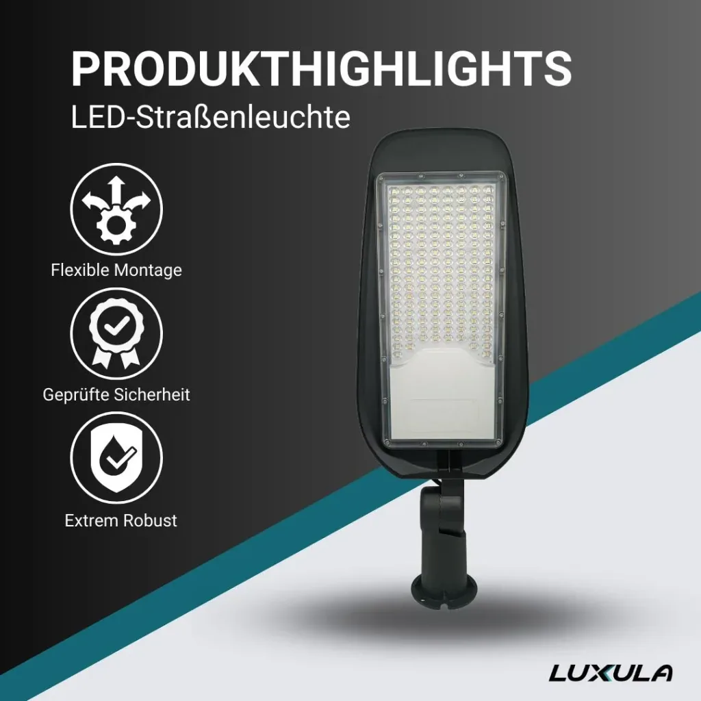 LED-Straßenleuchte 100 W bietet 11700 lm, 5000 K (neutralweiß) & IP65 Schutz