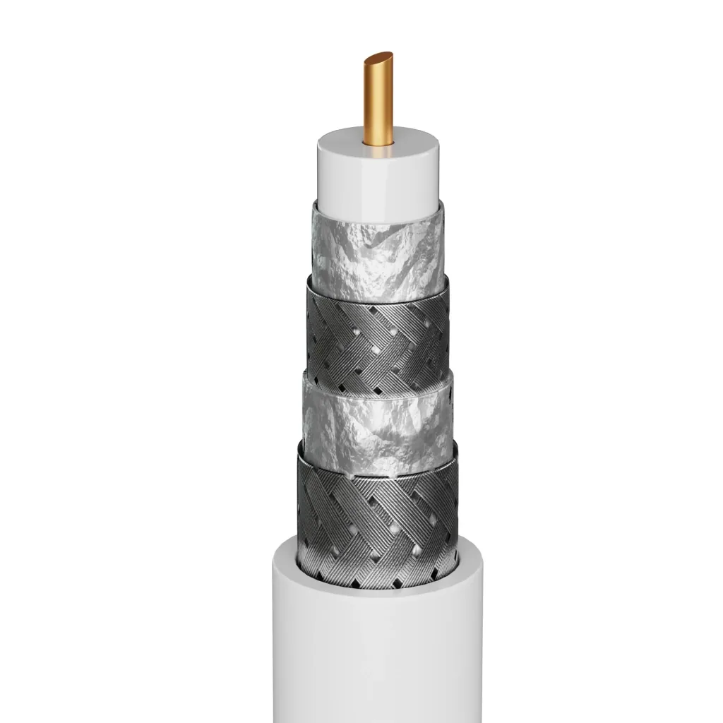 TV Antennenkabel 135 dB, 4x geschirmt, 1 m, Weiß - vergoldet, Koax-Buchse > Koax-Stecker (70313)