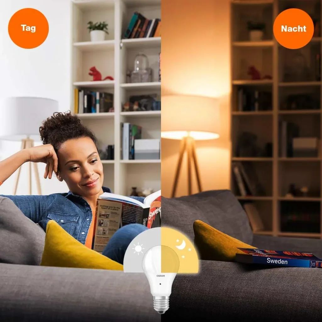 LED Lampe Star in Glühlampenform mit Tageslicht Sensor, 10 Watt, E27, warmweiß, matt