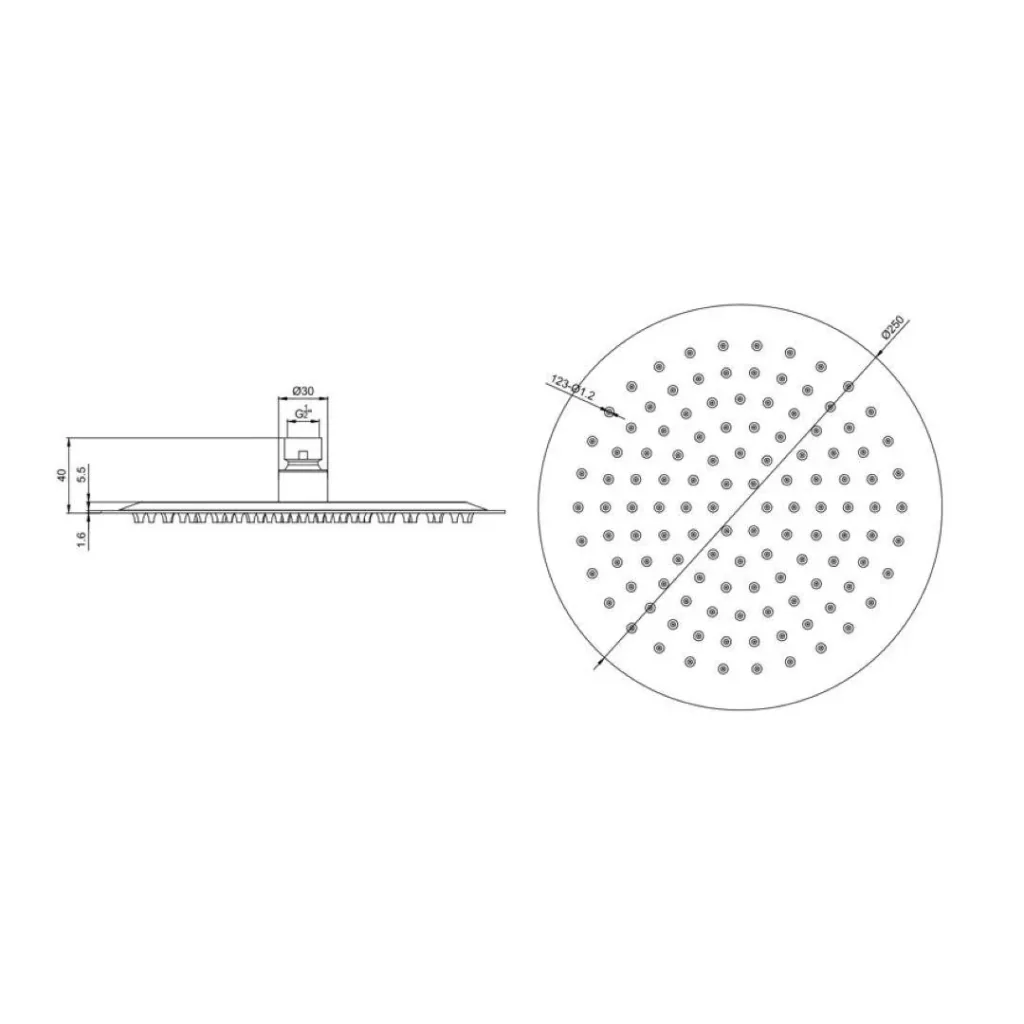 Duschkopf Kopfbrause Ø 25 cm Regendusche aus Edelstahl mit 1 Strahlart G1/2 individuell einsetzbar