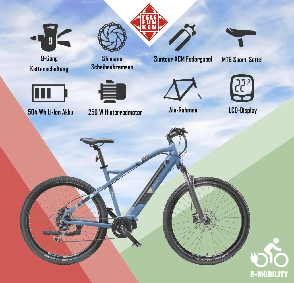 Unisex Alu MTB E-Bike, 29 Zoll, 8-Gang Kettenschaltung, blau, Aufsteiger M925 Hardtail