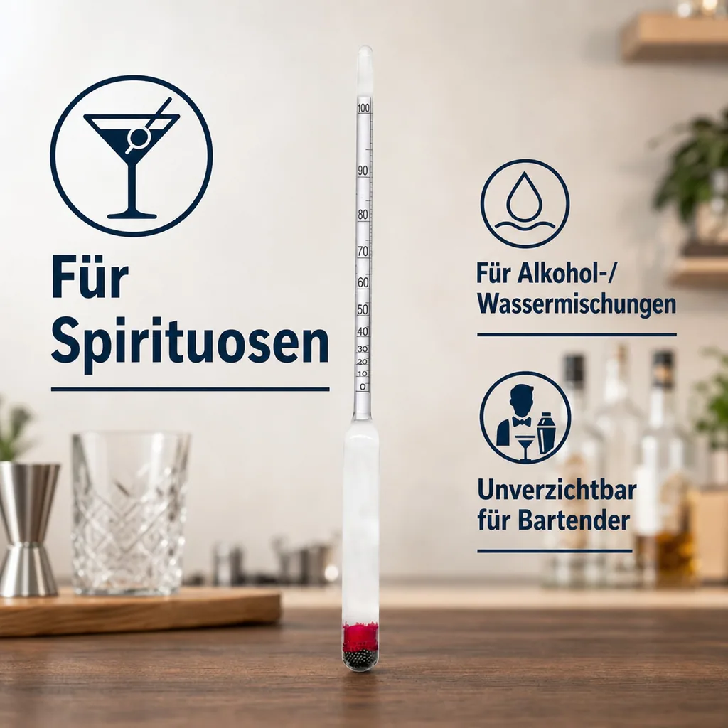 Alkoholmessgerät, Alkoholmeter, Alkoholspindel (0-100%) für Spirituosen