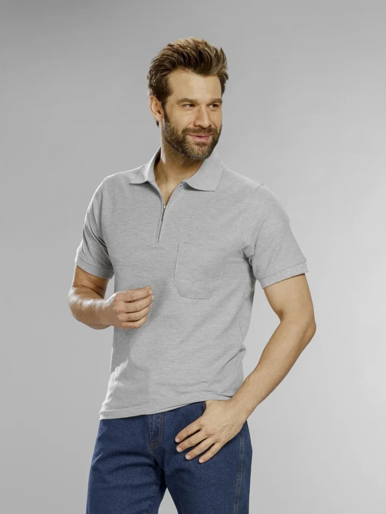 Poloshirt mit Reißverschluss, silber, Gr. L