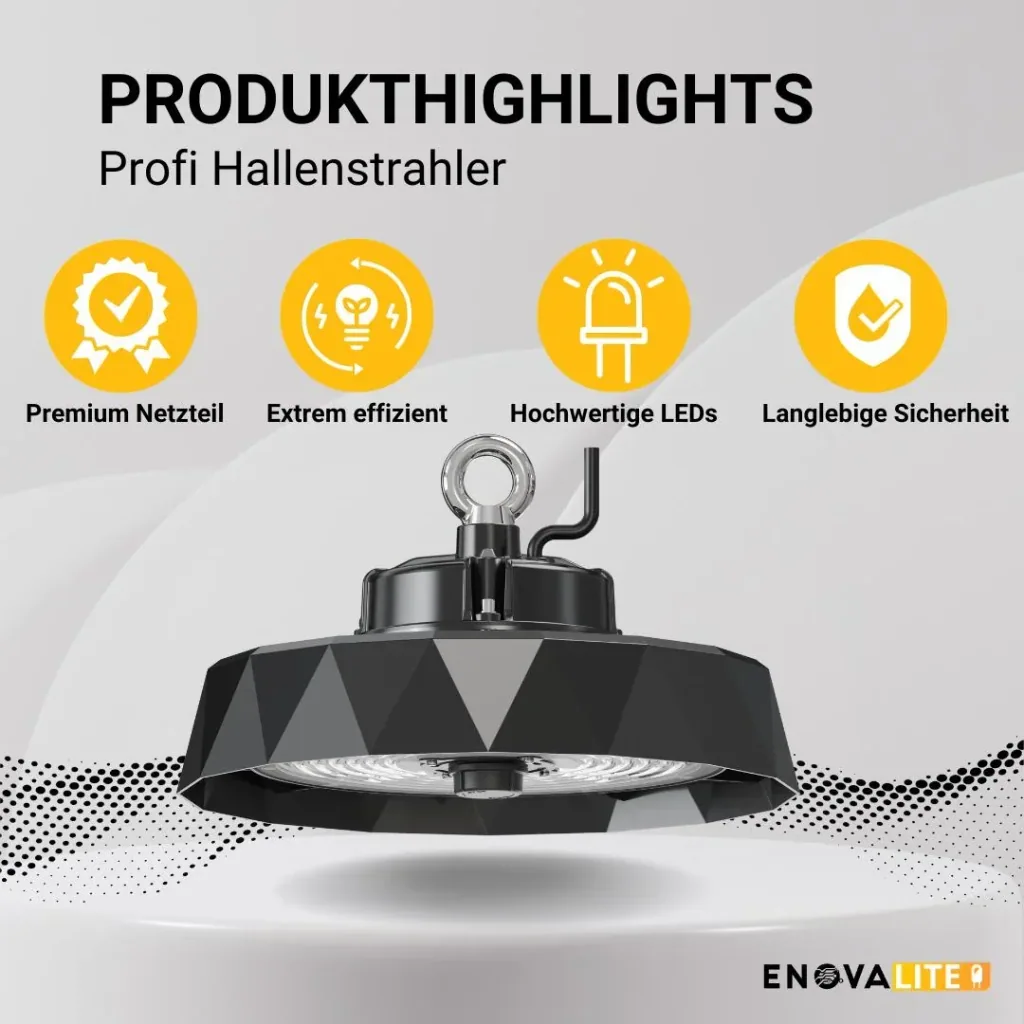 Die LED-HighBay PRO mit Diamant Design bietet 200 W, 30000 lm, 5000 K, IP65 Schutz, Philips Netzteil & Lumileds LED