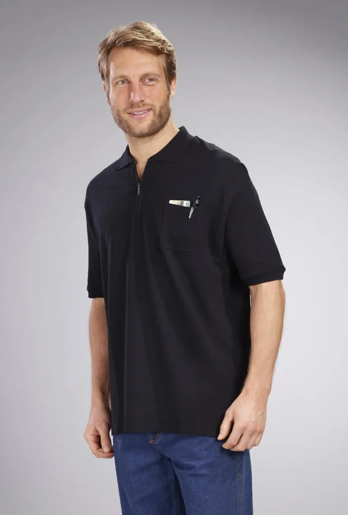 Poloshirt mit Reißverschluss, schwarz, Gr. M