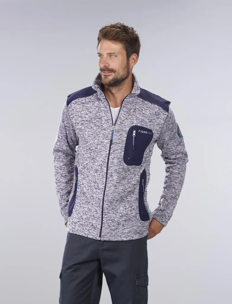 Strickfleece Jacke mit Reißverschluß, Farbe marine/grau melange, Gr. 3XL