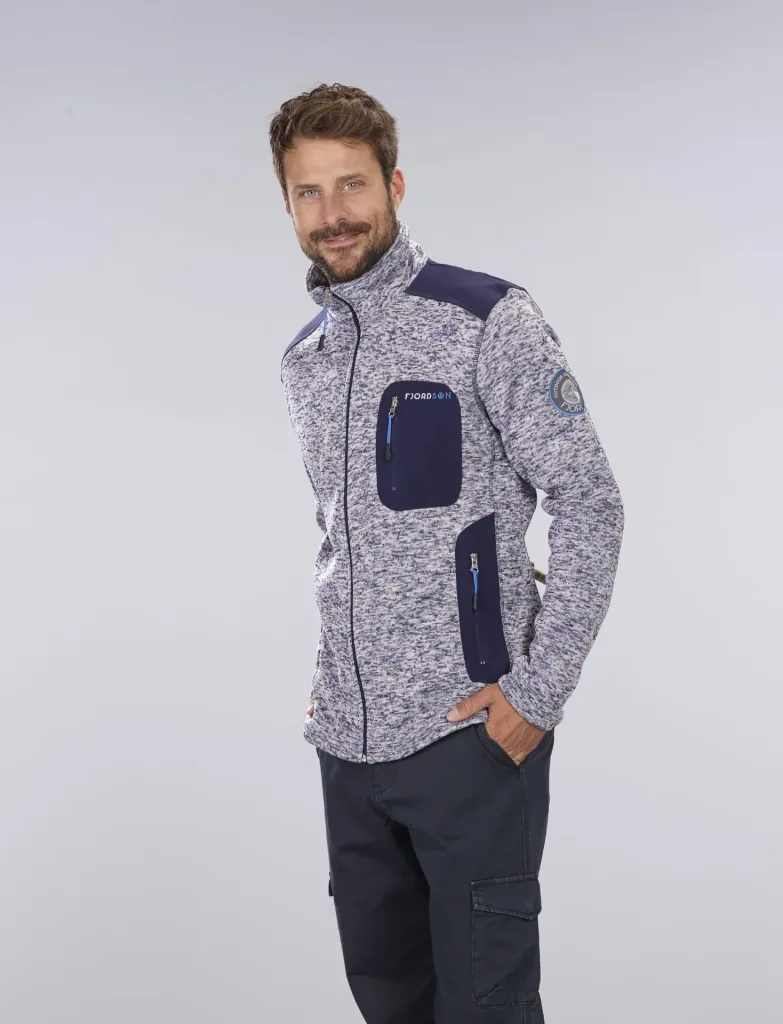 Strickfleece Jacke mit Reißverschluß, Farbe marine/grau melange, Gr. 3XL