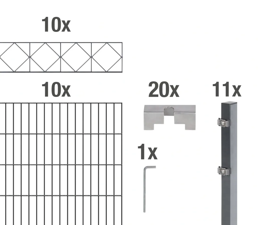 Doppelstabmattenzaun Sets anthrazit mit Dekorelement "Bergen"", Länge: 20 m, Höhe: 140 cm