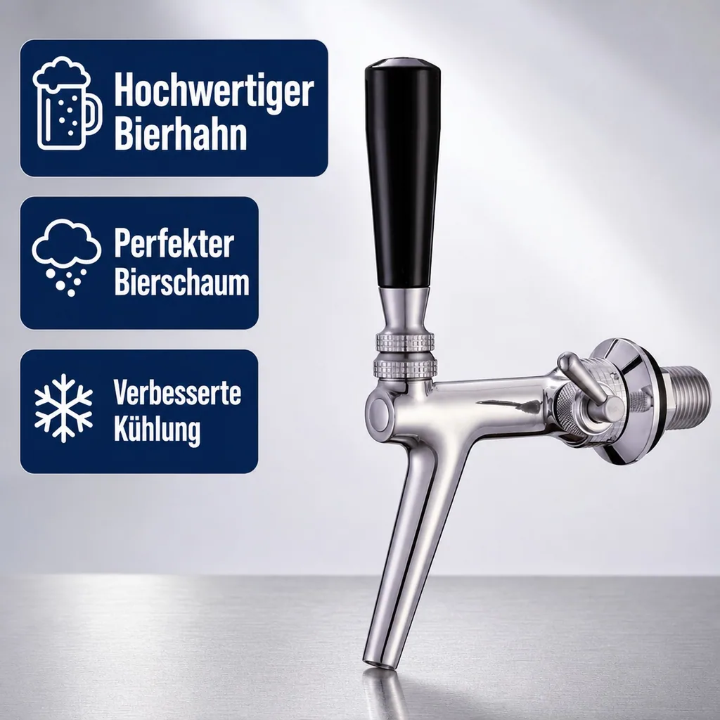Zapfhahn, Kompensatorhahn, Bierzapfhahn, Schankhahn aus Chromnickelstahl mit Edelstahl Kompensator, Poliert, Gewindelänge: 55 mm