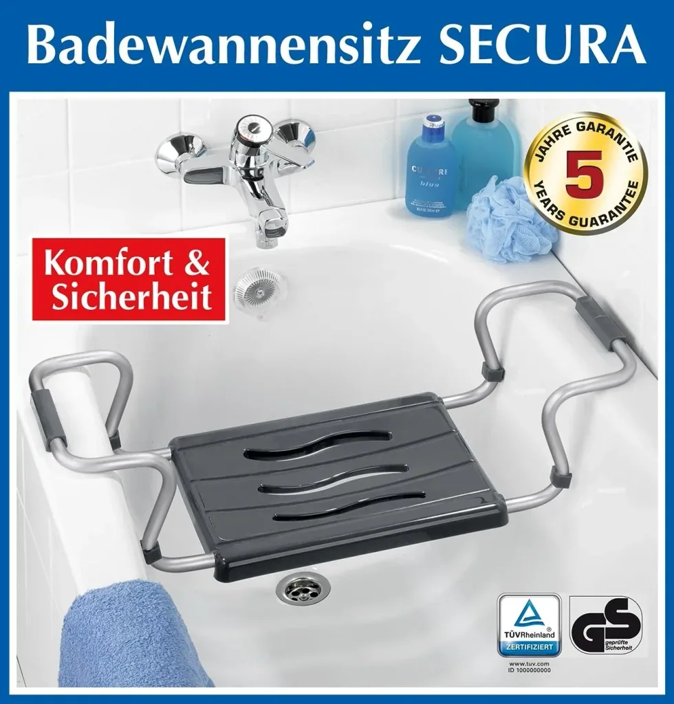 Badewannensitz Secura, silber- anthrazit, ausziehbar, 120 kg Tragkraft