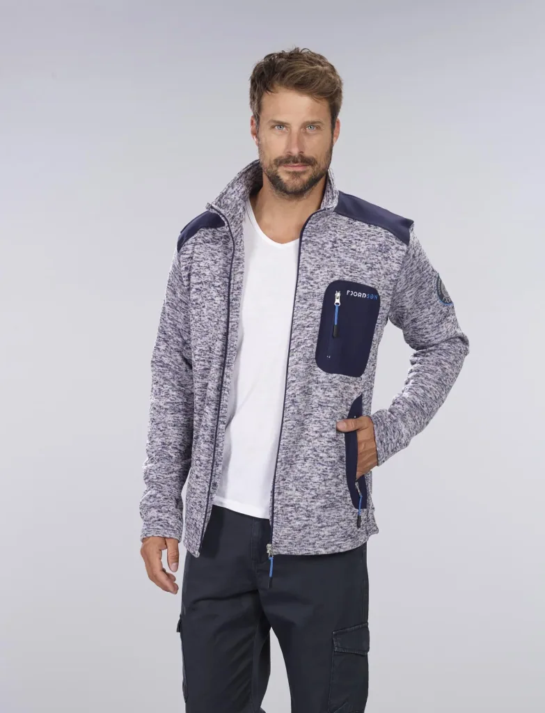 Strickfleece Jacke mit Reißverschluß, Farbe marine/grau melange, Gr. 2XL