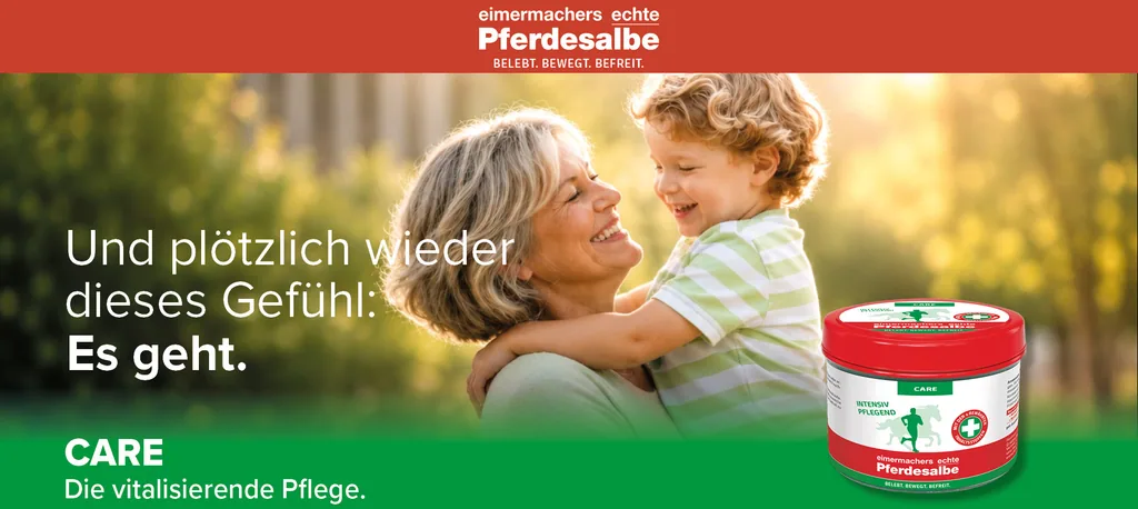 eimermachers echte Pferdesalbe CARE – kühlendes Pflege-Gel für Menschen mit Hyaluron & Hanföl, 200 ml Dose