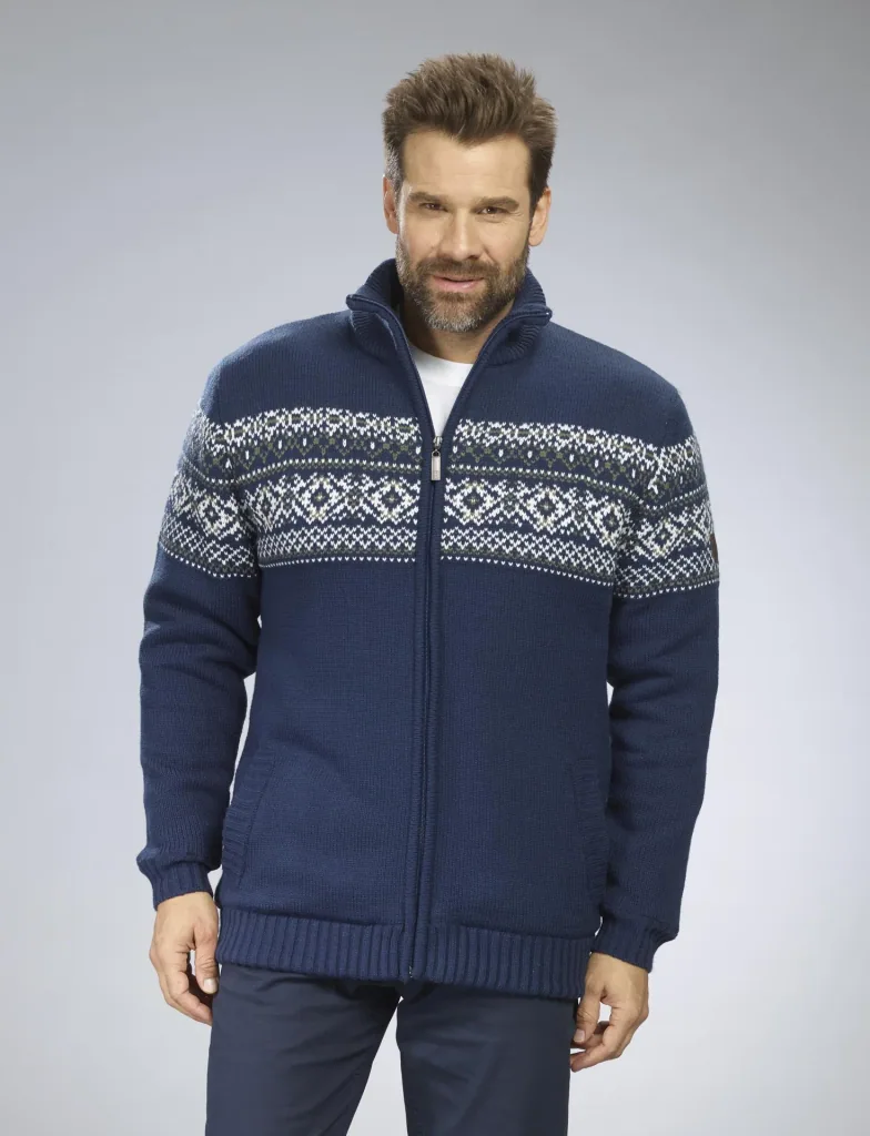 Strickjacke mit Berberfleece, Farbe marine, Gr.3XL