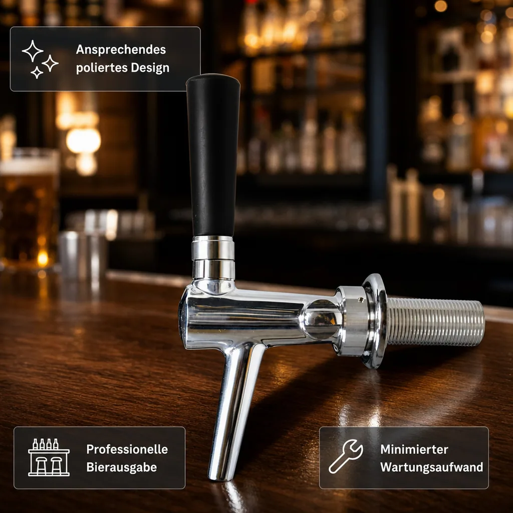 Zapfhahn, Kompensatorhahn, Bierzapfhahn, Schankhahn - C-TAP, Chromnickelstahl, Perfekte Schaumqualität & Langlebigkeit, Gewindelänge: 55 mm