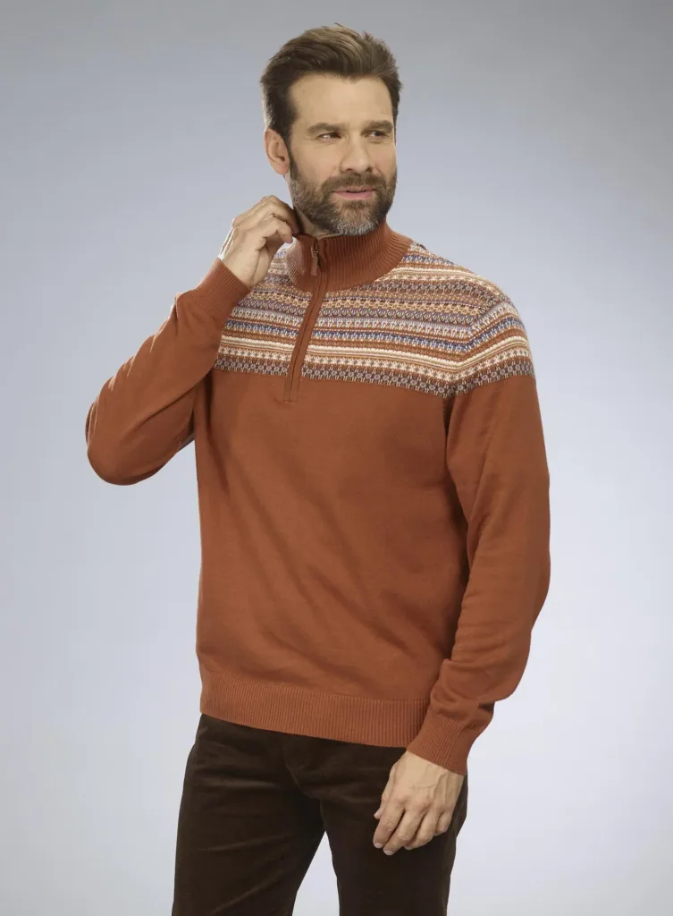 Pullover mit Norwegermuster, Farbe braun, Gr.M