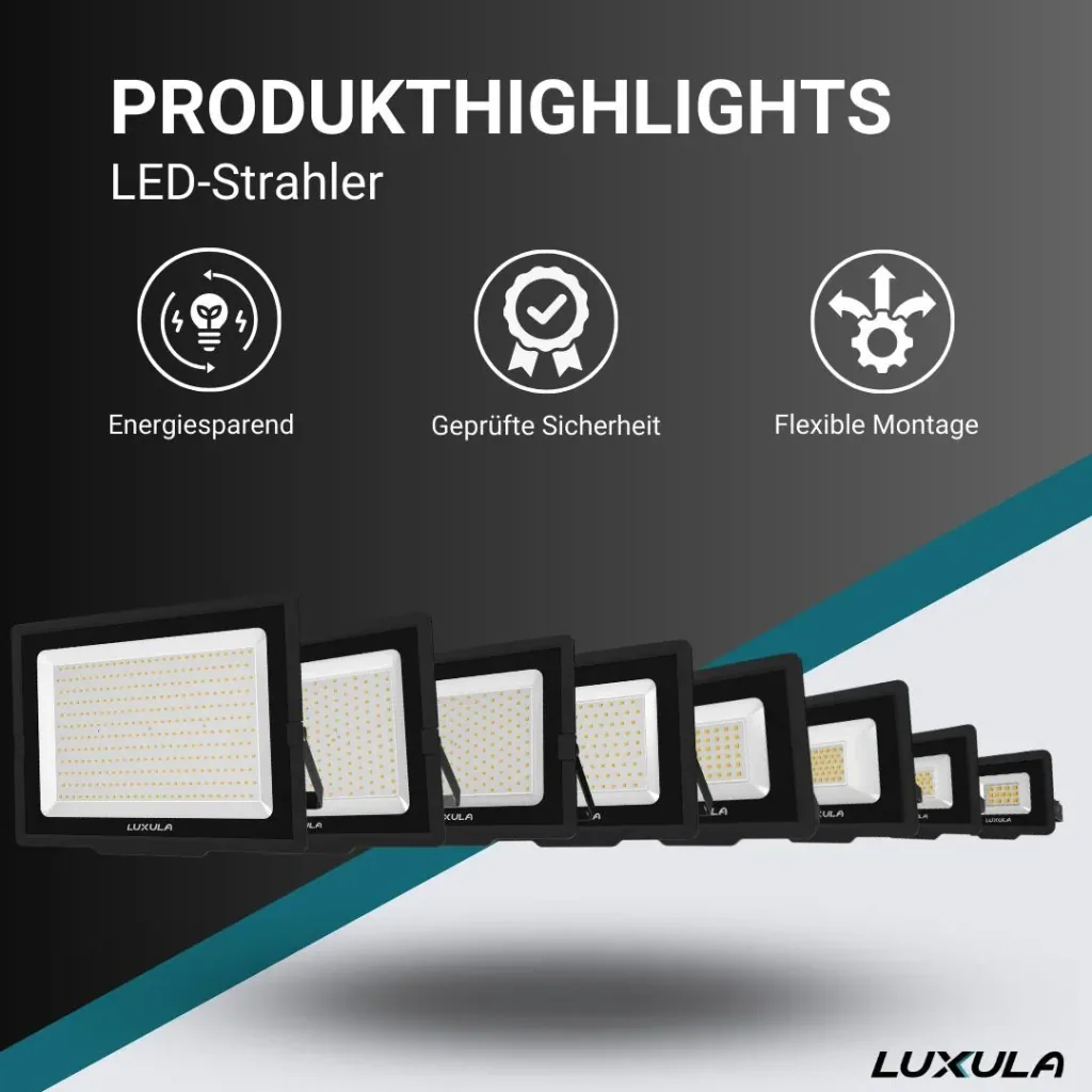LED-Fluter in schwarz bietet 300 W, 4000 K (neutralweiß), 30000 lm & IP65 Schutz