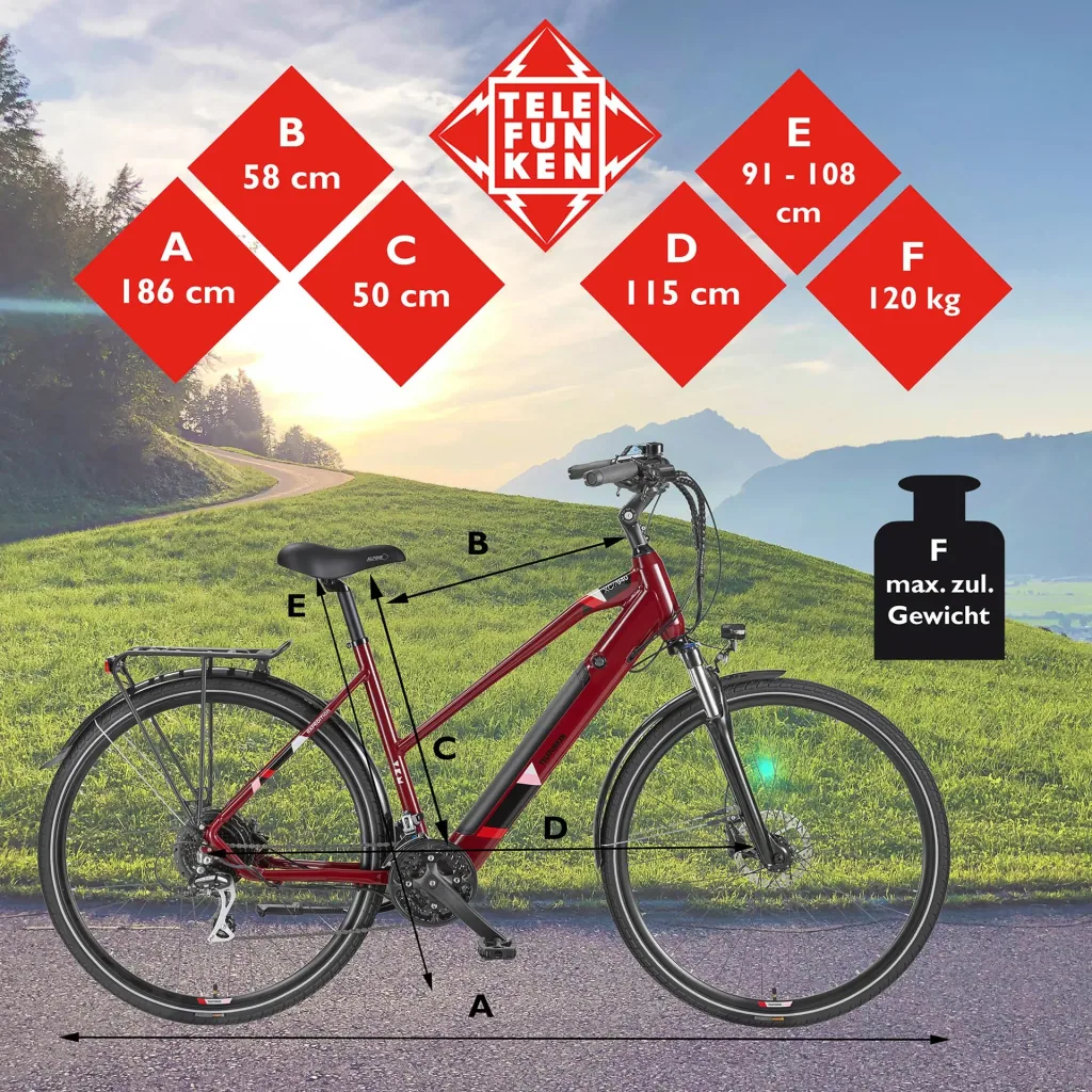 Damen Alu Trekking E-Bike, 28 Zoll, Rahmenhöhe 50 cm, 24-Gang Kettenschaltung, weinrot, XC940 Expedition,