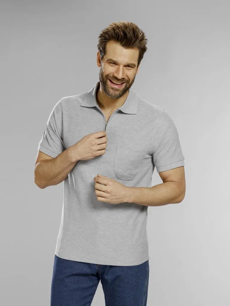 Poloshirt mit Reißverschluss, silber, Gr. M