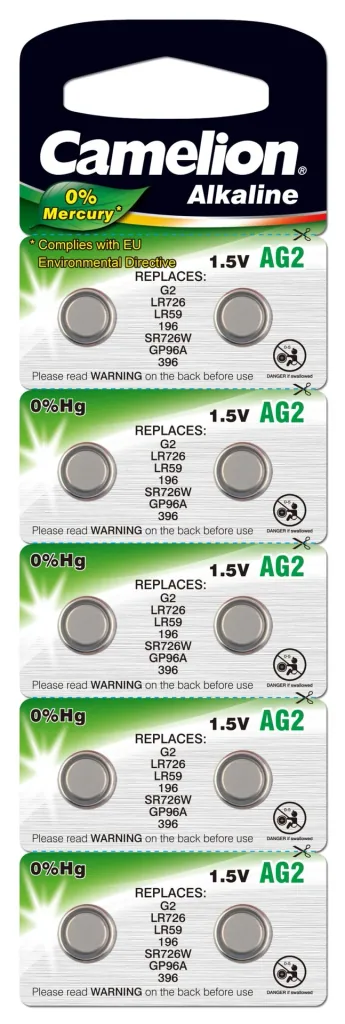 Alkaline Knopfzelle AG2/LR59, 1,5Volt, 0%HG - 10 Stück