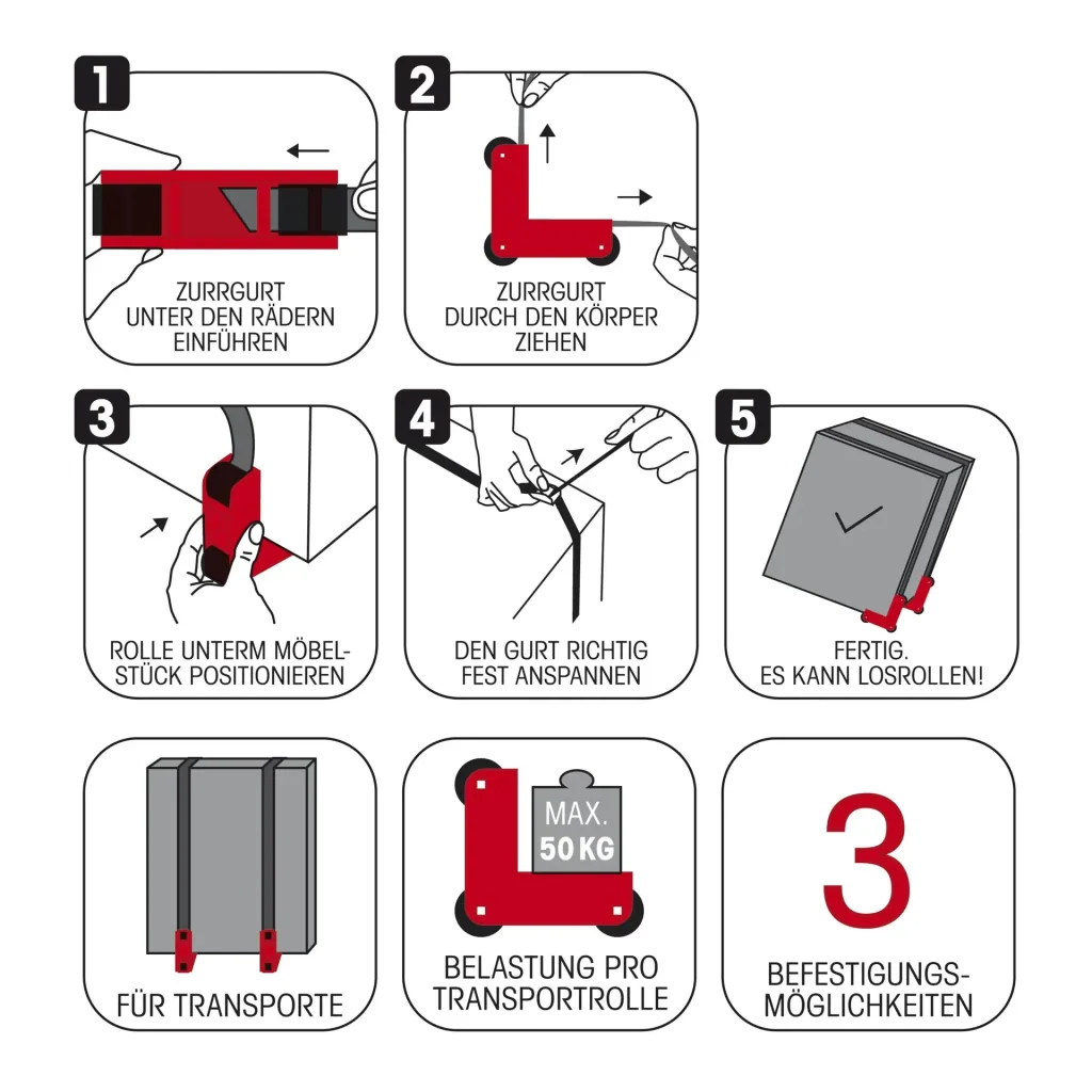 Transportrollen 2er Set rot