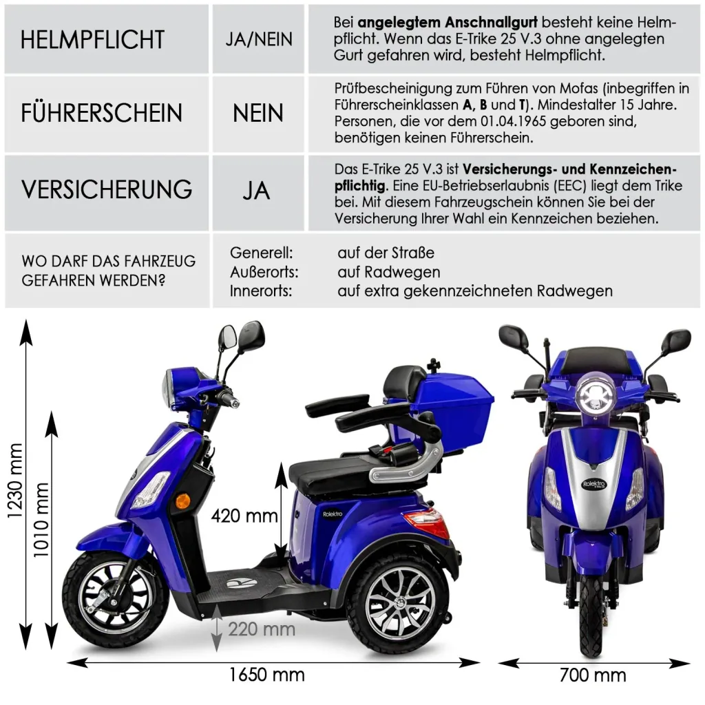 E-Trike 25 V.3, blau; 1.000 W + Straßenzulassung
