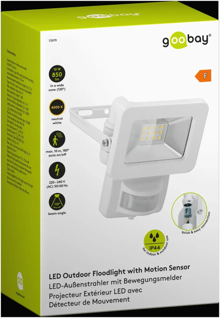 LED Außenstrahler mit Bewegungsmelder Weiß, 10 Watt - 850 Lumen