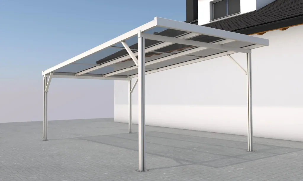 Carport Premium, weiß, 3094 x 5620 mm - Polycarbonat Stegplatten 16 mm, klar