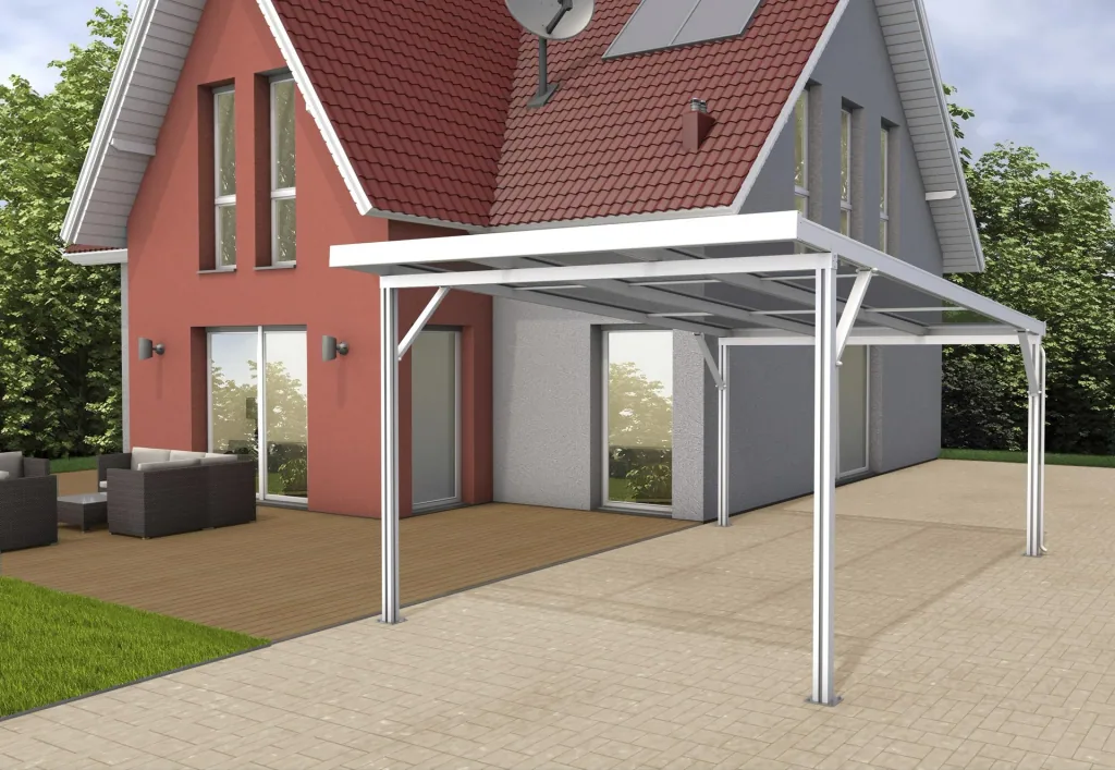 Carport Premium, weiß, 3094 x 5620 mm - Polycarbonat Stegplatten 16 mm, klar