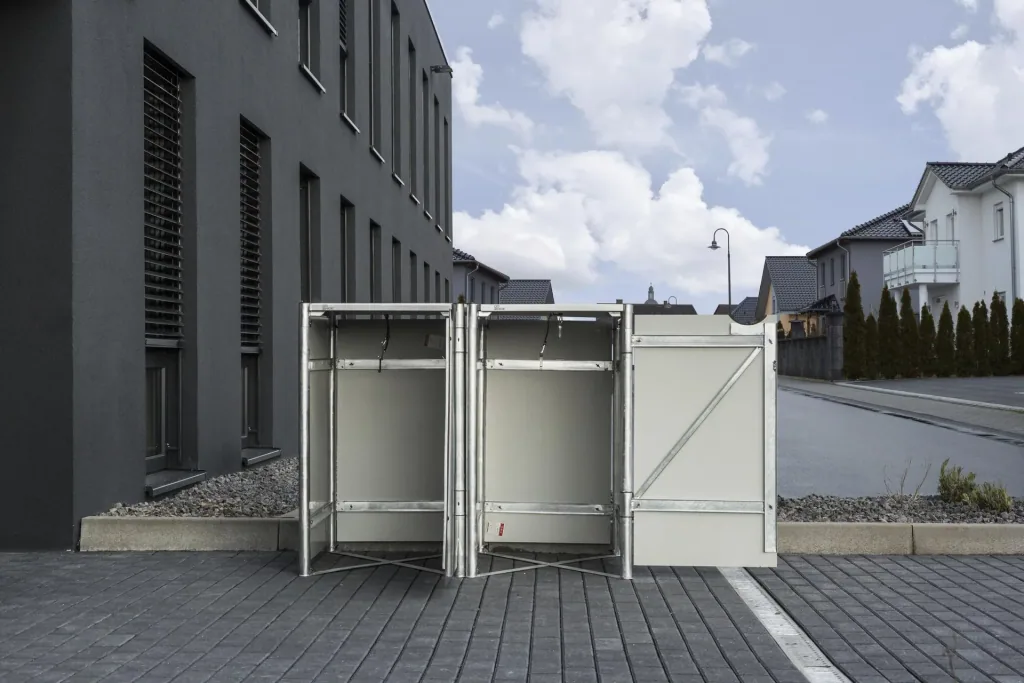 Mülltonnenbox 240 Liter, Kunststoff, Schwarz, mit Verbinder, 2er