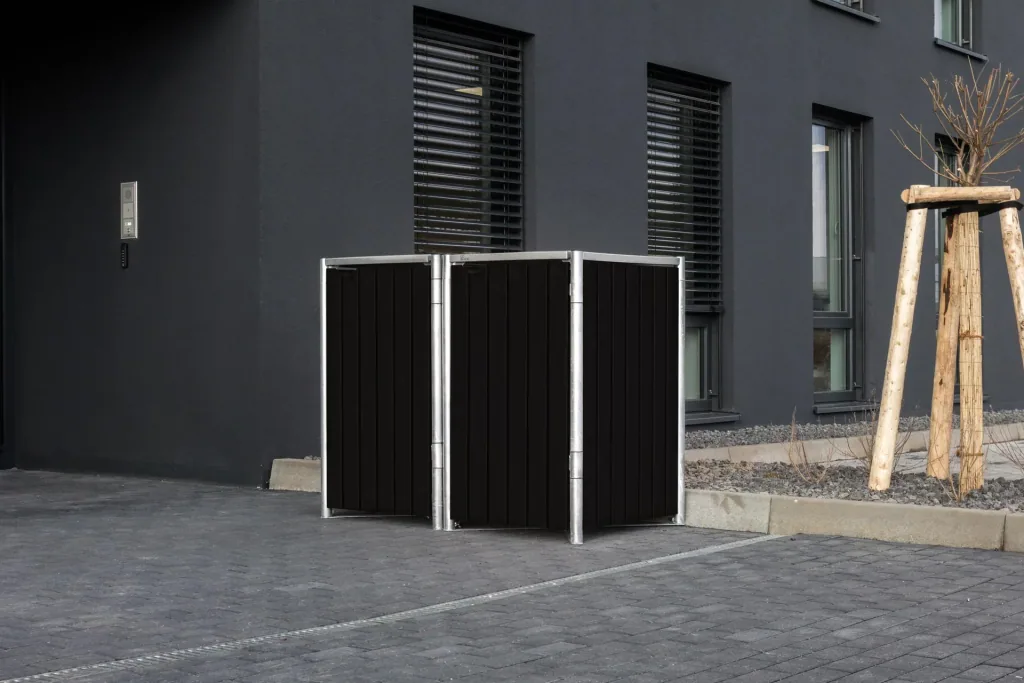 Mülltonnenbox 240 Liter, Kunststoff, Schwarz, mit Verbinder, 2er