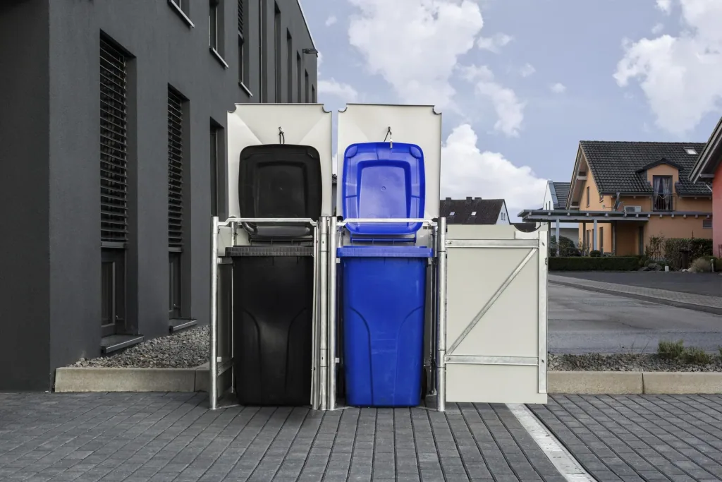 Mülltonnenbox 240 Liter, Kunststoff, Schwarz, mit Verbinder, 2er