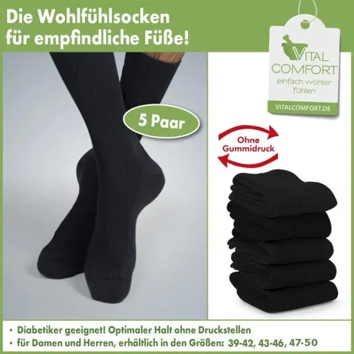 Wohlfühlsocken, schwarz sortiert, Größe 47 - 50, 5er Paar