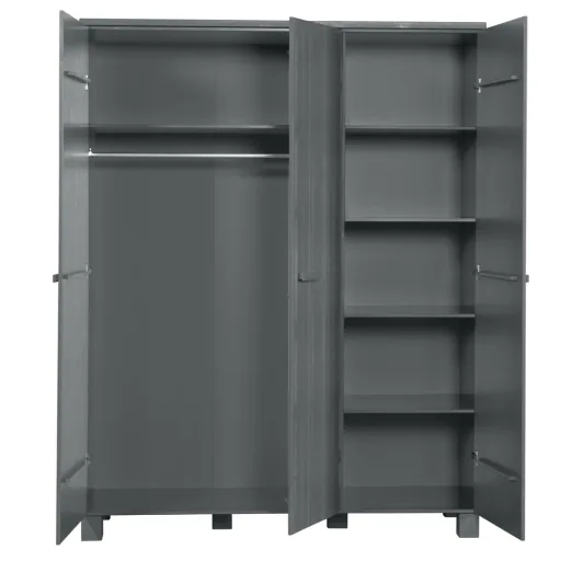 WOOOD - Schrank Dennis, 3-türig, Kiefer, 202x158x55 cm, Stahlgrau