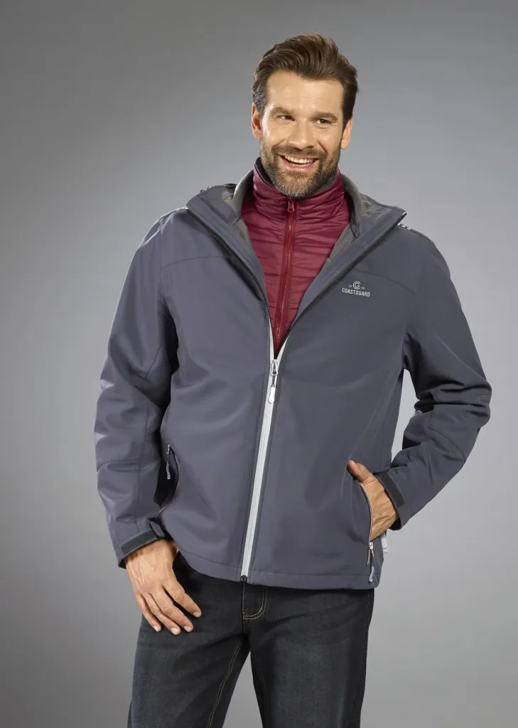 Softshelljacke 2 in 1, mit rausnehmbarer Innenjacke, Frabe grau/bordeaux, Gr.M
