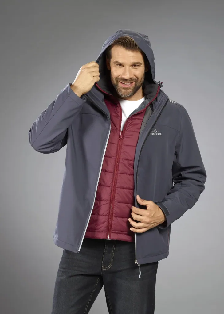 Softshelljacke 2 in 1, mit rausnehmbarer Innenjacke, Frabe grau/bordeaux, Gr.M