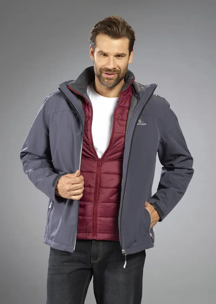 Softshelljacke 2 in 1, mit rausnehmbarer Innenjacke, Frabe grau/bordeaux, Gr.M
