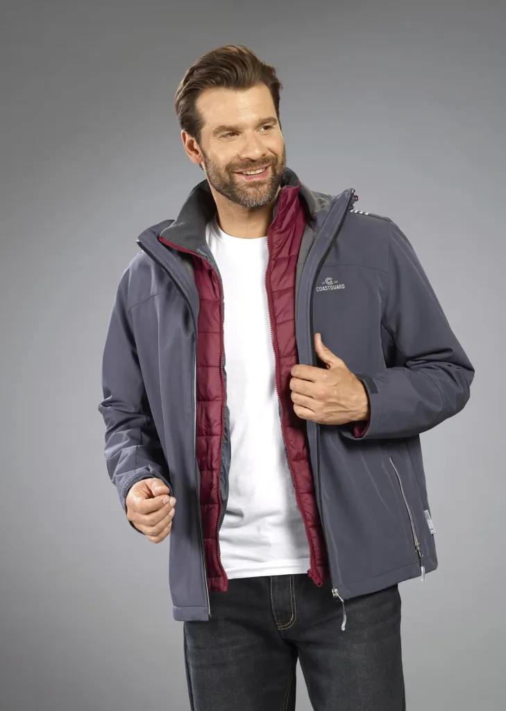 Softshelljacke 2 in 1, mit rausnehmbarer Innenjacke, Frabe grau/bordeaux, Gr.M