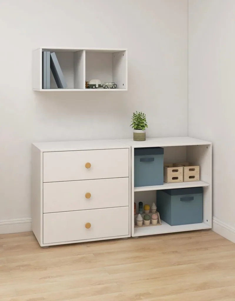 Flexa Bücherregal - Roomie, mit 2 Türen, 72x202,5 cm, Farbe: Weiß/Eiche