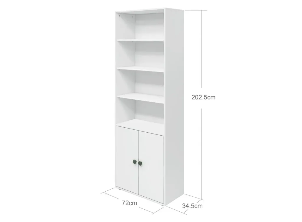 Flexa Bücherregal - Roomie, mit 2 Türen, 72x202,5 cm, Farbe: Weiß/Tiefgrün