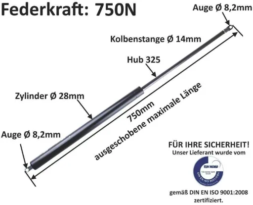 Gasdruckfeder - Gasdruckdämpfer 750N = 75 kg