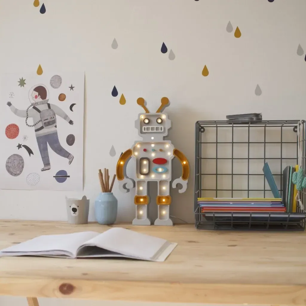 Little Lights Nachtlicht Kinder, Nachtlampe Roboter - 100% Kiefernholz natur, Farbe: Metallisches Grau