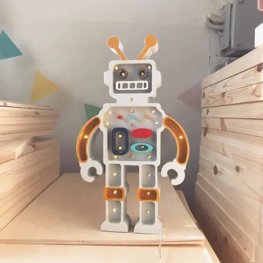 Little Lights Nachtlicht Kinder, Nachtlampe Roboter - 100% Kiefernholz natur, Farbe: Metallisches Grau
